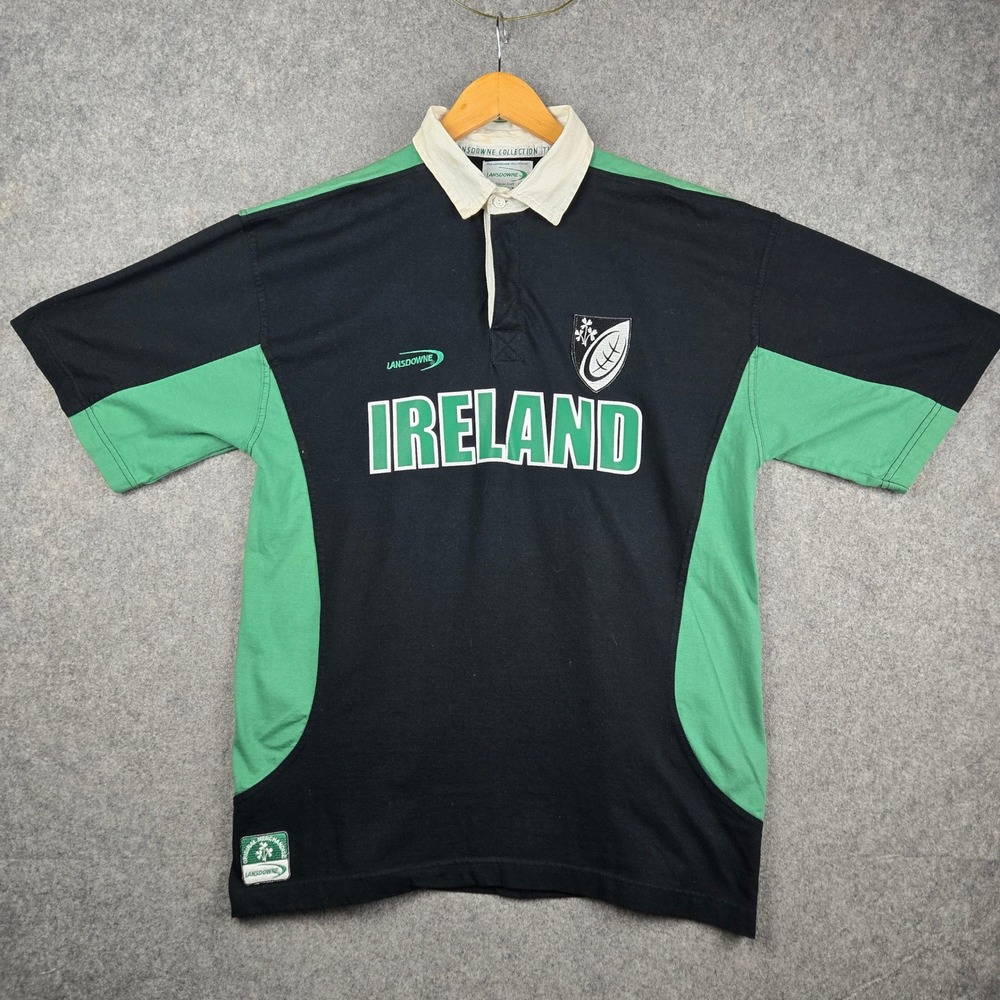 Lansdowne Ireland Rugby Shirt Mens XL Black Green Short Sleeve Sportswear Y2K